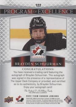 2022-23 Upper Deck Team Canada Juniors - Signatures #122 Brayden Schuurman Back