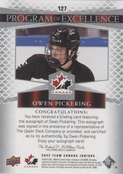 2022-23 Upper Deck Team Canada Juniors - Signatures #127 Owen Pickering Back