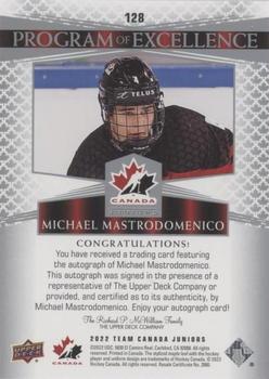 2022-23 Upper Deck Team Canada Juniors - Signatures #128 Michael Mastrodomenico Back