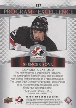 2022-23 Upper Deck Team Canada Juniors - Signatures #137 Spencer Sova Back