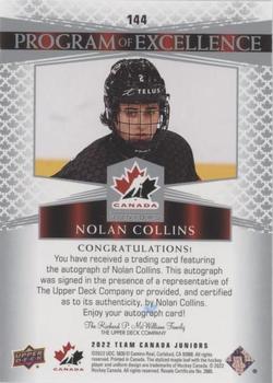 2022-23 Upper Deck Team Canada Juniors - Signatures #144 Nolan Collins Back