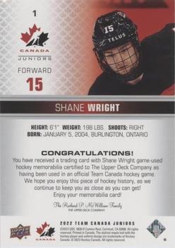 2022-23 Upper Deck Team Canada Juniors - Jersey #1 Shane Wright Back