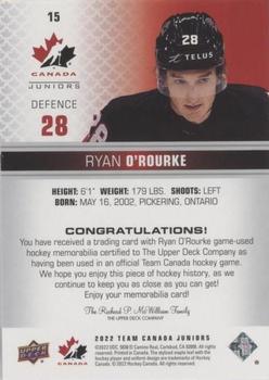 2022-23 Upper Deck Team Canada Juniors - Jersey #15 Ryan O'Rourke Back