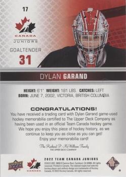 2022-23 Upper Deck Team Canada Juniors - Jersey #17 Dylan Garand Back