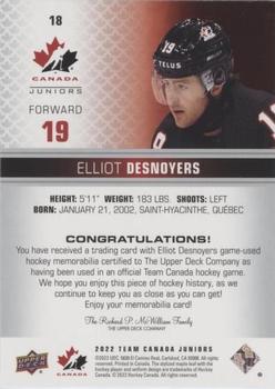 2022-23 Upper Deck Team Canada Juniors - Jersey #18 Elliot Desnoyers Back