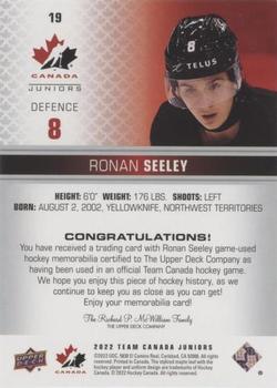 2022-23 Upper Deck Team Canada Juniors - Jersey #19 Ronan Seeley Back