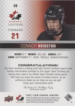 2022-23 Upper Deck Team Canada Juniors - Jersey #28 Connor Hvidston Back