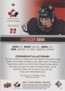 2022-23 Upper Deck Team Canada Juniors - Jersey #36 Spencer Sova Back