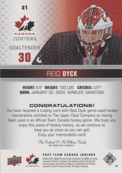 2022-23 Upper Deck Team Canada Juniors - Jersey #41 Reid Dyck Back