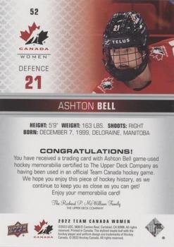 2022-23 Upper Deck Team Canada Juniors - Jersey #52 Ashton Bell Back