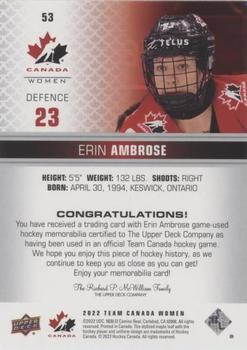 2022-23 Upper Deck Team Canada Juniors - Jersey #53 Erin Ambrose Back