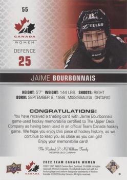 2022-23 Upper Deck Team Canada Juniors - Jersey #55 Jaime Bourbonnais Back