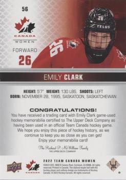 2022-23 Upper Deck Team Canada Juniors - Jersey #56 Emily Clark Back