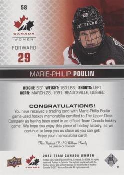 2022-23 Upper Deck Team Canada Juniors - Jersey #58 Marie-Philip Poulin Back