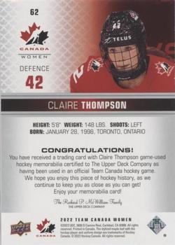 2022-23 Upper Deck Team Canada Juniors - Jersey #62 Claire Thompson Back