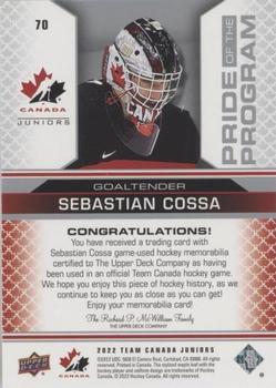 2022-23 Upper Deck Team Canada Juniors - Jersey #70 Sebastian Cossa Back