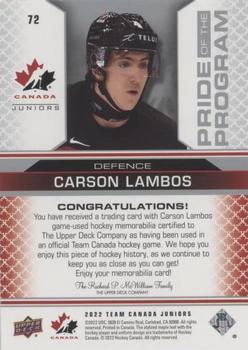 2022-23 Upper Deck Team Canada Juniors - Jersey #72 Carson Lambos Back
