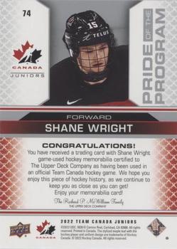 2022-23 Upper Deck Team Canada Juniors - Jersey #74 Shane Wright Back