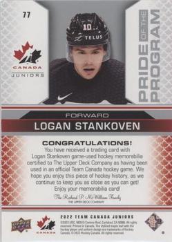 2022-23 Upper Deck Team Canada Juniors - Jersey #77 Logan Stankoven Back