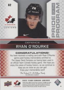 2022-23 Upper Deck Team Canada Juniors - Jersey #82 Ryan O'Rourke Back