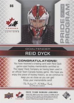 2022-23 Upper Deck Team Canada Juniors - Jersey #86 Reid Dyck Back