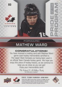 2022-23 Upper Deck Team Canada Juniors - Jersey #93 Mathew Ward Back