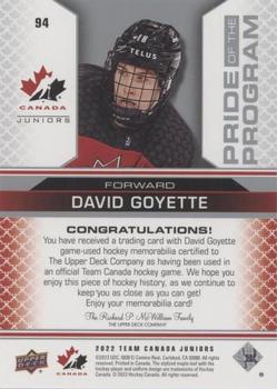 2022-23 Upper Deck Team Canada Juniors - Jersey #94 David Goyette Back