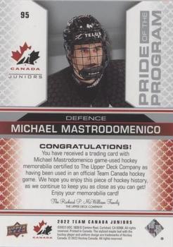 2022-23 Upper Deck Team Canada Juniors - Jersey #95 Michael Mastrodomenico Back