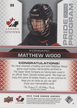 2022-23 Upper Deck Team Canada Juniors - Jersey #98 Matthew Wood Back