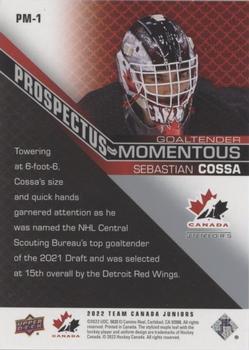 2022-23 Upper Deck Team Canada Juniors - Prospectus Momentous #PM-1 Sebastian Cossa Back