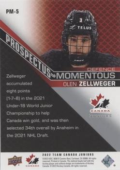 2022-23 Upper Deck Team Canada Juniors - Prospectus Momentous #PM-5 Olen Zellweger Back