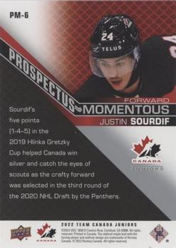 2022-23 Upper Deck Team Canada Juniors - Prospectus Momentous #PM-6 Justin Sourdif Back