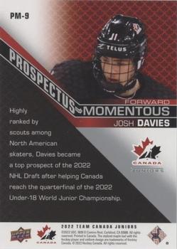 2022-23 Upper Deck Team Canada Juniors - Prospectus Momentous #PM-9 Josh Davies Back
