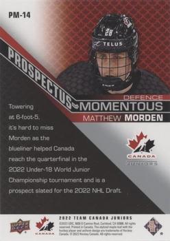 2022-23 Upper Deck Team Canada Juniors - Prospectus Momentous #PM-14 Matthew Morden Back