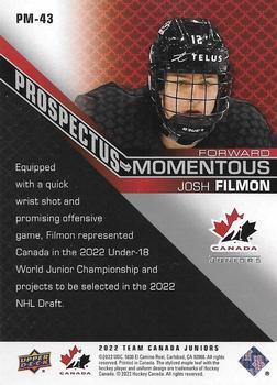 2022-23 Upper Deck Team Canada Juniors - Prospectus Momentous #PM-43 Josh Filmon Back