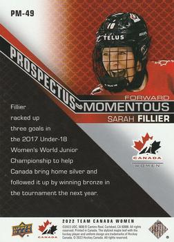 2022-23 Upper Deck Team Canada Juniors - Prospectus Momentous #PM-49 Sarah Fillier Back