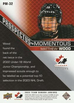 2022-23 Upper Deck Team Canada Juniors - Prospectus Momentous Electric Blue #PM-32 Matthew Wood Back