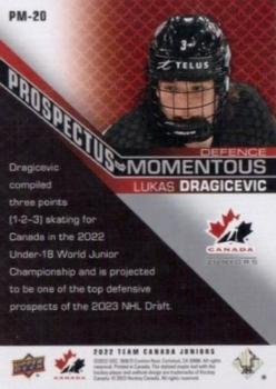 2022-23 Upper Deck Team Canada Juniors - Prospectus Momentous Electric Yellow #PM-20 Lukas Dragicevic Back