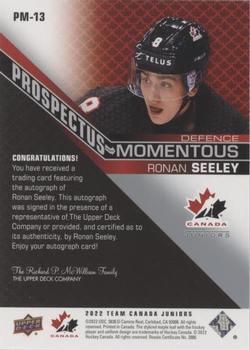 2022-23 Upper Deck Team Canada Juniors - Prospectus Momentous Autographs #PM-13 Ronan Seeley Back
