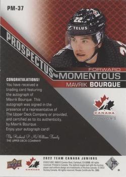 2022-23 Upper Deck Team Canada Juniors - Prospectus Momentous Autographs #PM-37 Mavrik Bourque Back