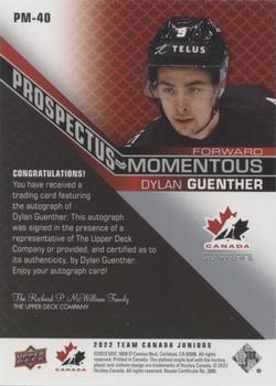 2022-23 Upper Deck Team Canada Juniors - Prospectus Momentous Autographs #PM-40 Dylan Guenther Back