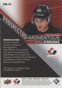 2022-23 Upper Deck Team Canada Juniors - Prospectus Momentous Autographs #PM-41 Ryan O'Rourke Back