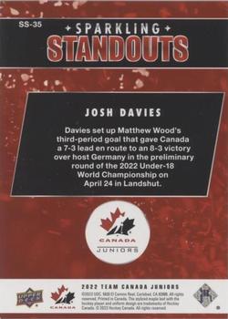 2022-23 Upper Deck Team Canada Juniors - Sparkling Standouts #SS-35 Josh Davies Back