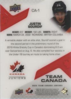2022-23 Upper Deck Team Canada Juniors - Team Canada Acetates #CA-1 Justin Sourdif Back