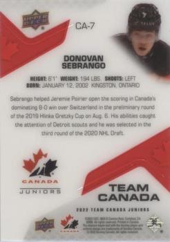 2022-23 Upper Deck Team Canada Juniors - Team Canada Acetates #CA-7 Donovan Sebrango Back