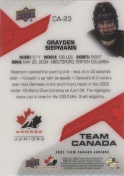 2022-23 Upper Deck Team Canada Juniors - Team Canada Acetates #CA-23 Grayden Siepmann Back
