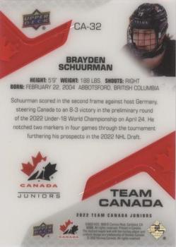 2022-23 Upper Deck Team Canada Juniors - Team Canada Acetates #CA-32 Brayden Schuurman Back
