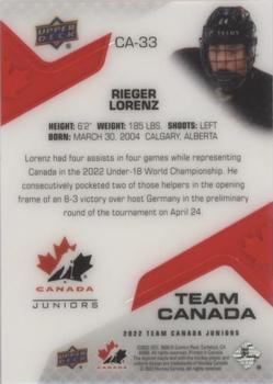 2022-23 Upper Deck Team Canada Juniors - Team Canada Acetates #CA-33 Rieger Lorenz Back