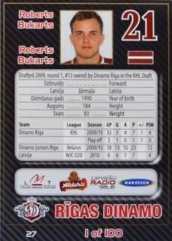 2010-11 Riga Dynamo (KHL) - Base Gold #27 Roberts Bukarts Back