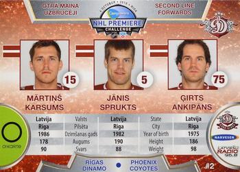 2010-11 Riga Dynamo (KHL) - Dinamo Riga vs Phoenix Coyotes - Red #DP-2 Martins Karsums / Janis Sprukts / Girts Ankipans Back